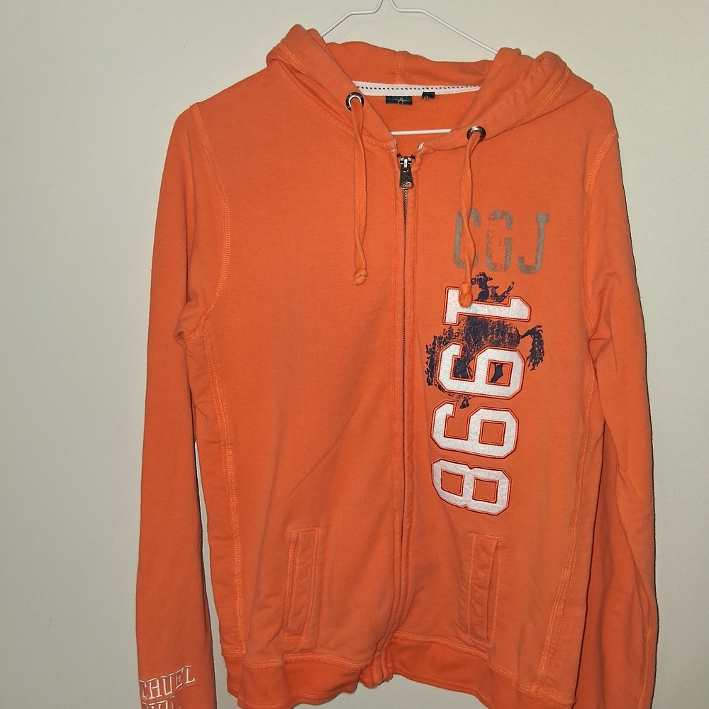 Cruel Girl Orange Full-Zip Hoodie with Number Graphic